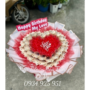 shop làm bó hoa tiền trái tim 200k tphcm